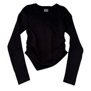 OQQ Small Womans Piece Crop Top Long Sleeve Square Neck Fitted Top, Black